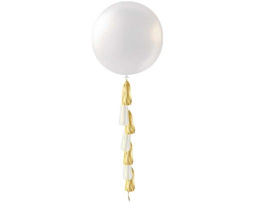 36in WHITE PEARLISED WITH TASSEL BALLOON