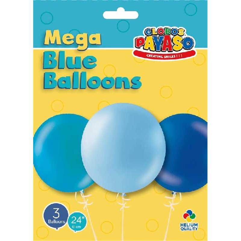 (3) 24in ASST BLUE GLOBOS LATEX