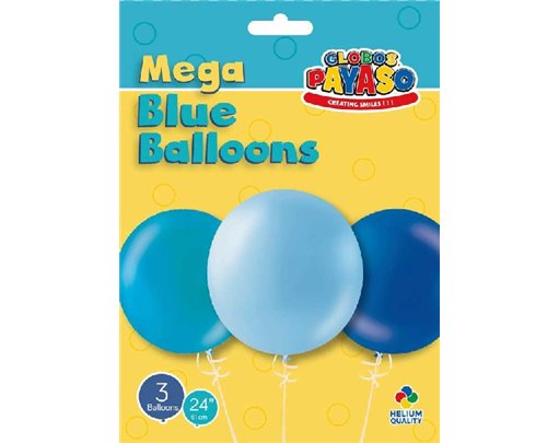 (3) 24in ASST BLUE GLOBOS LATEX