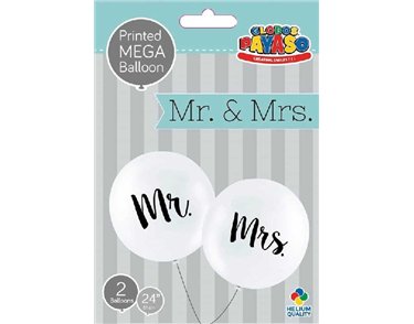 (2) 24in MR & MRS WHITE GLOBOS LATEX
