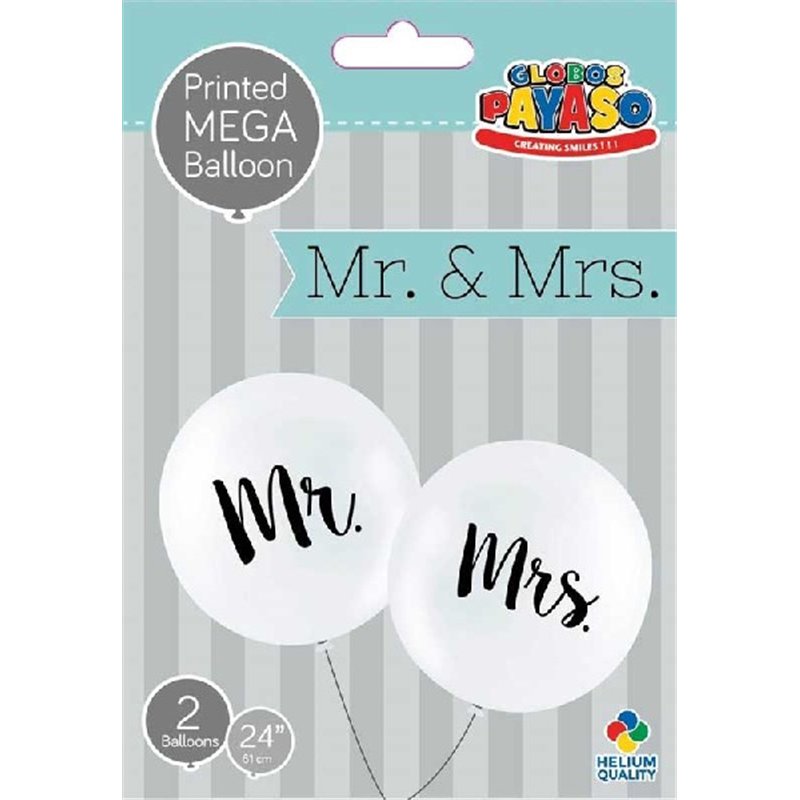 (2) 24in MR & MRS WHITE GLOBOS LATEX
