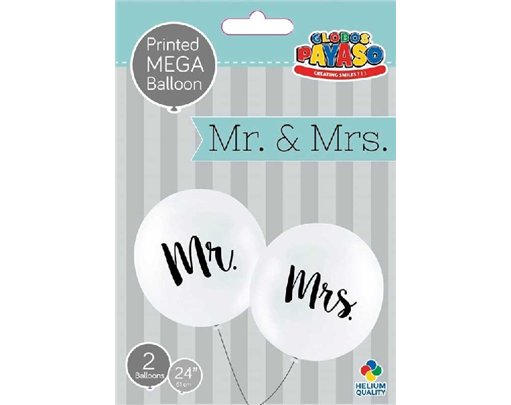 (2) 24in MR & MRS WHITE GLOBOS LATEX