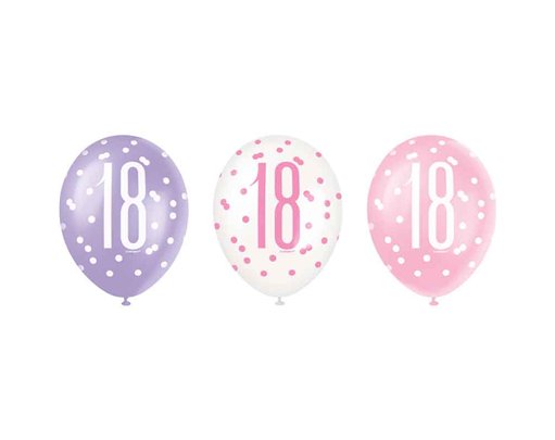 6PK 12in GLITZ PINK 18 BALLOONS