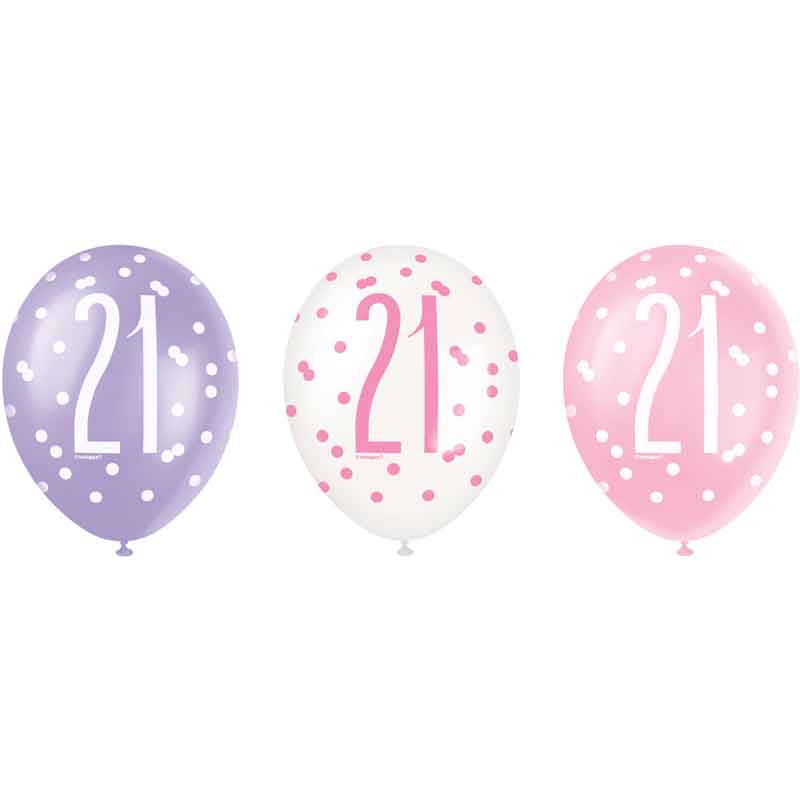 6PK 12in GLITZ PINK 21 BALLOONS