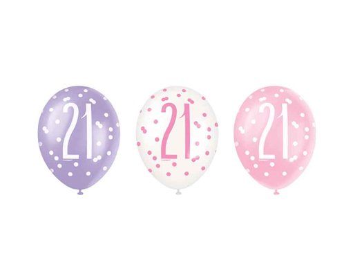 6PK 12in GLITZ PINK 21 BALLOONS