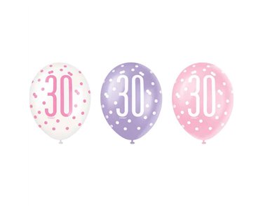 6PK 12in GLITZ PINK 30 BALLOONS