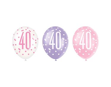 6PK 12in GLITZ PINK 40 BALLOONS