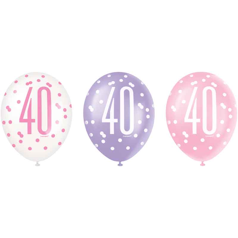 6PK 12in GLITZ PINK 40 BALLOONS