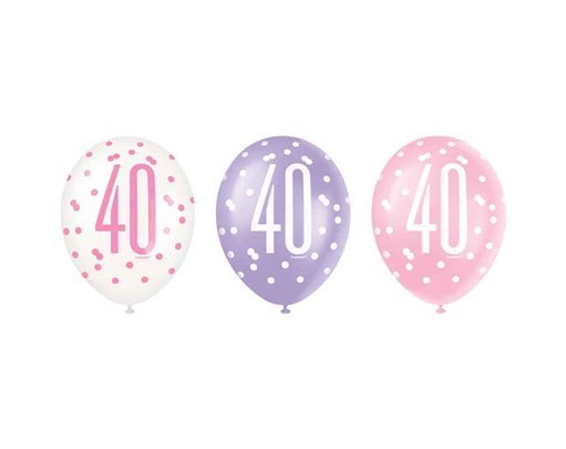 6PK 12in GLITZ PINK 40 BALLOONS