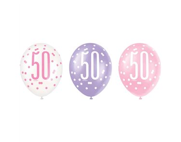 6PK 12in GLITZ PINK 50 BALLOONS