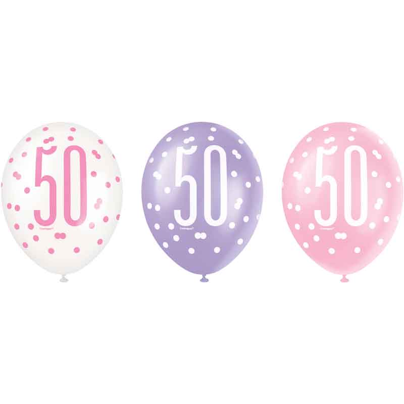 6PK 12in GLITZ PINK 50 BALLOONS