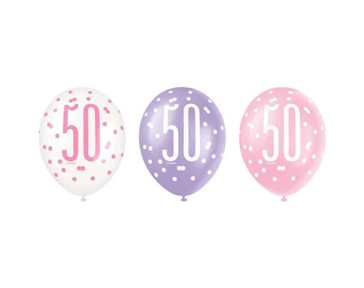 6PK 12in GLITZ PINK 50 BALLOONS