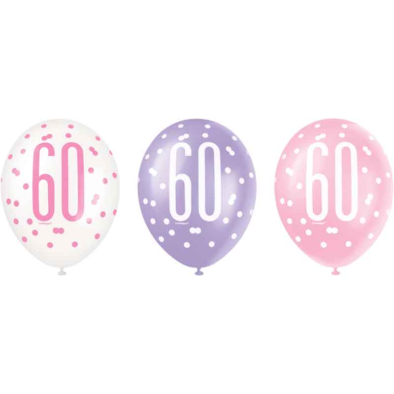 6PK 12in GLITZ PINK 60 BALLOONS
