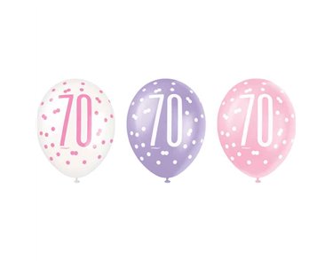 6PK 12in GLITZ PINK 70 BALLOONS