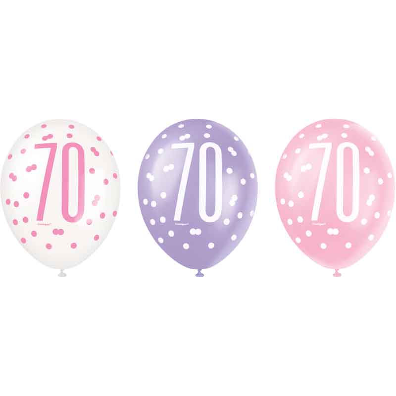 6PK 12in GLITZ PINK 70 BALLOONS