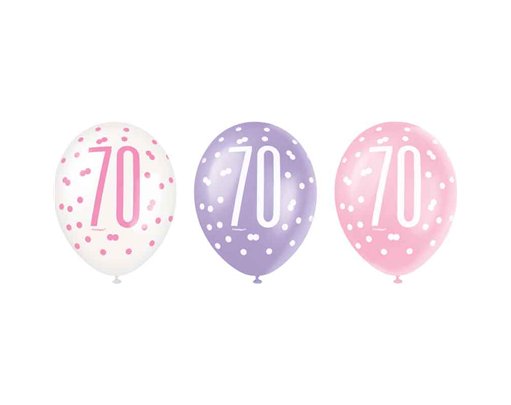 6PK 12in GLITZ PINK 70 BALLOONS