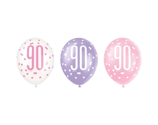 6PK 12in GLITZ PINK 90 BALLOONS