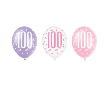 6PK 12in GLITZ PINK 100 BALLOONS