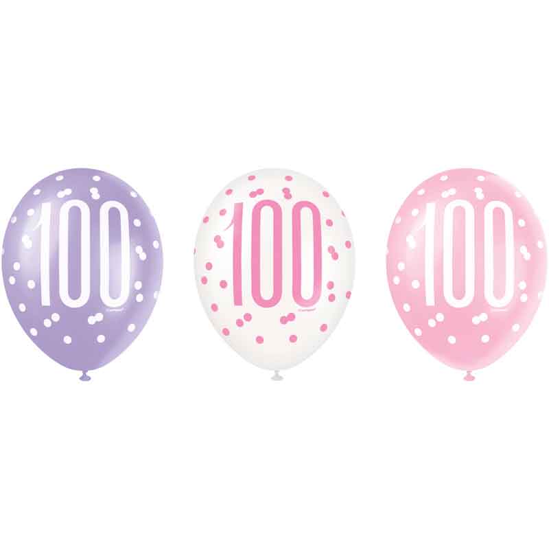 6PK 12in GLITZ PINK 100 BALLOONS