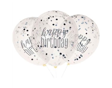(6) 12in GLITZ BLACK CLEAR CONFETTI
