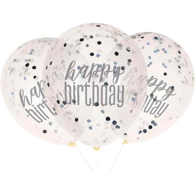 (6) 12in GLITZ BLACK CLEAR CONFETTI