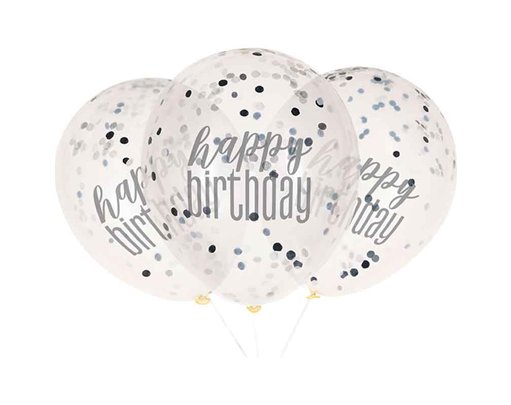 (6) 12in GLITZ BLACK CLEAR CONFETTI