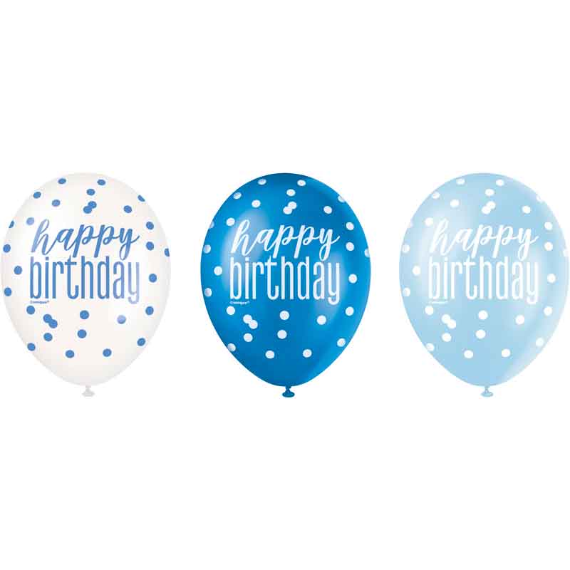 (6) 12in GLITZ BLUE HAPPY B/DAY BALLOONS