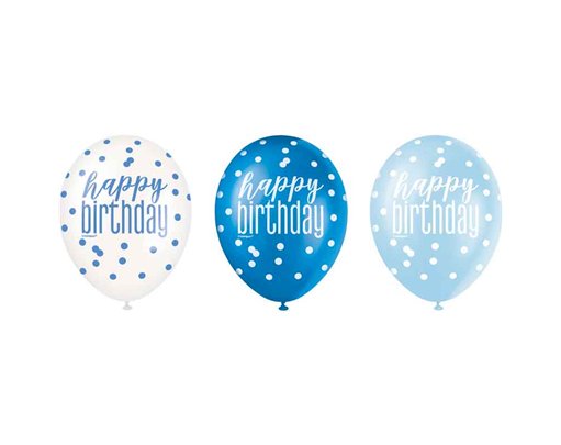 (6) 12in GLITZ BLUE HAPPY B/DAY BALLOONS