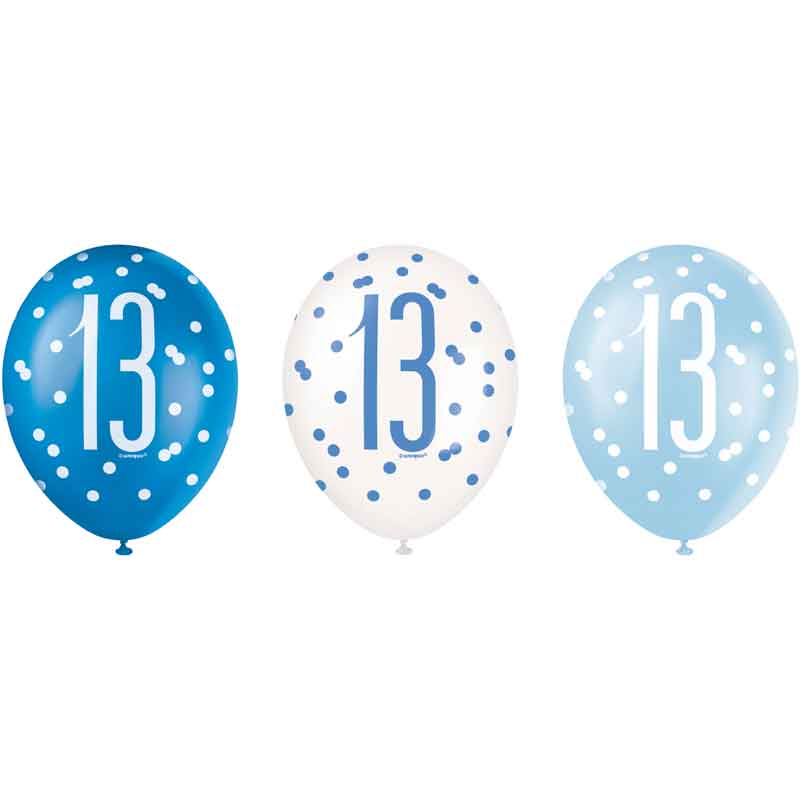 (6) 12in GLITZ BLUE 13 BALLOONS