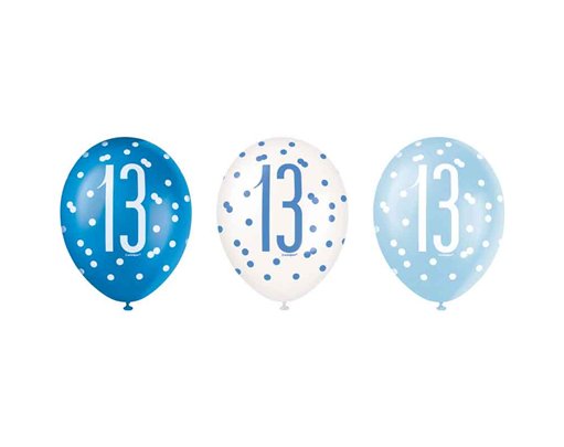 (6) 12in GLITZ BLUE 13 BALLOONS