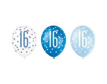 (6) 12in GLITZ BLUE 16 BALLOONS