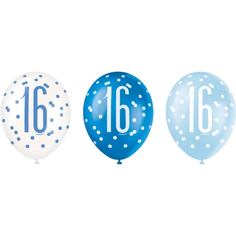 (6) 12in GLITZ BLUE 16 BALLOONS