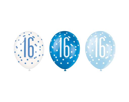 (6) 12in GLITZ BLUE 16 BALLOONS