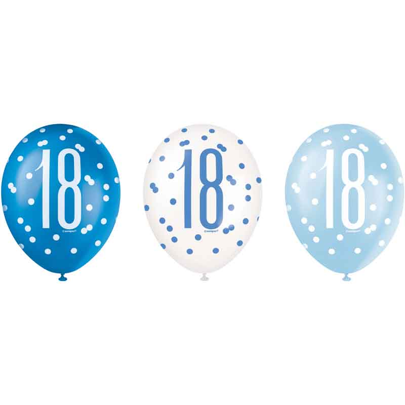 (6) 12in GLITZ BLUE 18 BALLOONS