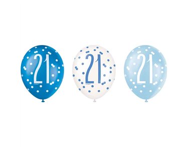 (6) 12in GLITZ BLUE 21 BALLOONS