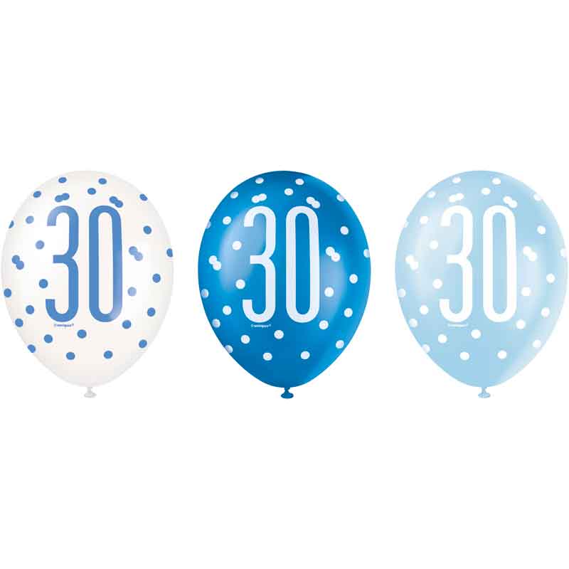 (6) 12in GLITZ BLUE 30 BALLOONS