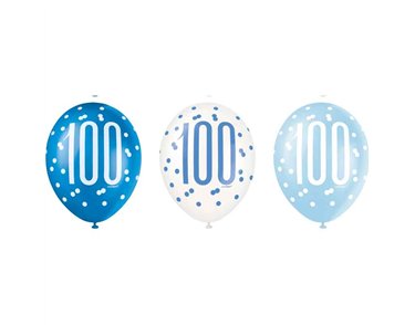 (6) 12in GLITZ BLUE 100 BALLOONS