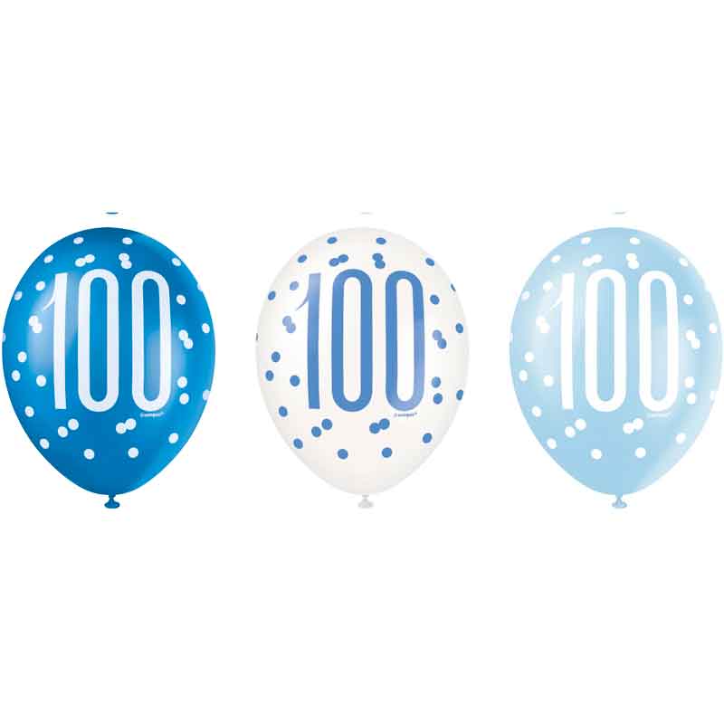 (6) 12in GLITZ BLUE 100 BALLOONS