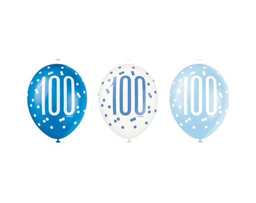 (6) 12in GLITZ BLUE 100 BALLOONS