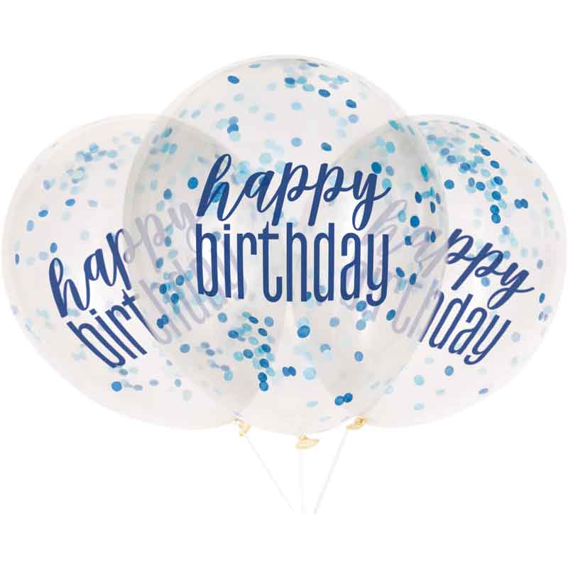 (6) 12in GLITZ BLUE CLEAR CONFETTI BALLOONS
