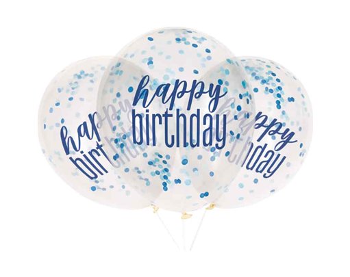 (6) 12in GLITZ BLUE CLEAR CONFETTI BALLOONS