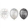 (6) 12in BLACK GLITZ HAPPY B/DAY BALLOONS