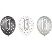 (6) 12in BLACK GLITZ 13 BALLOONS