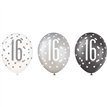 (6) 12in BLACK GLITZ 16 BALLOONS
