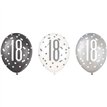 (6) 12in BLACK GLITZ 18 BALLOONS