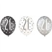 (6) 12in BLACK GLITZ 21 BALLOONS