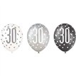 (6) 12in BLACK GLITZ 30 BALLOONS