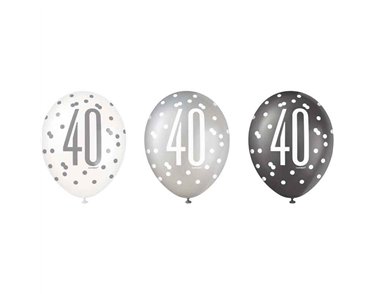 (6) 12in BLACK GLITZ 40 BALLOONS