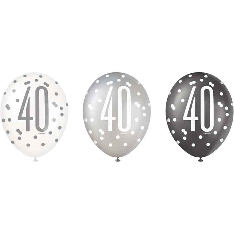 (6) 12in BLACK GLITZ 40 BALLOONS