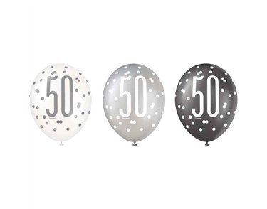 (6) 12in BLACK GLITZ 50 BALLOONS